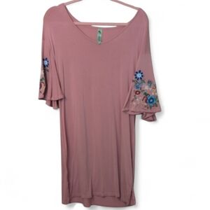 Honeydew Intimates Pink Midi Dress with Floral Embroidery, Very Soft! Size Med